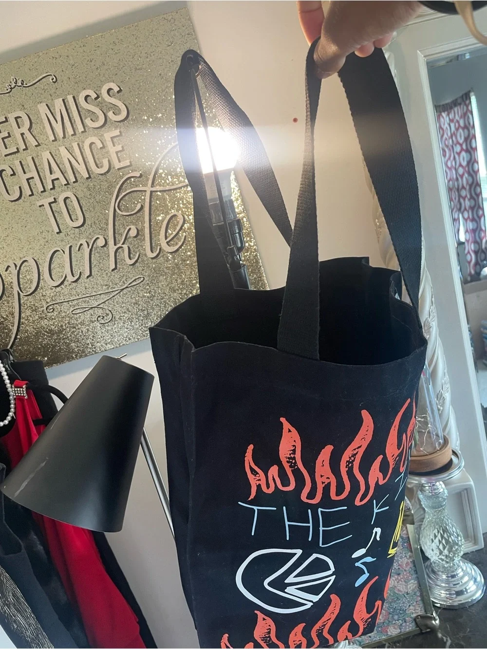 The King Black ethika Canvas Tote Bag with Orange Flame Graphics